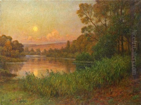 A Woodland Lake, California Oil Painting by William Barr