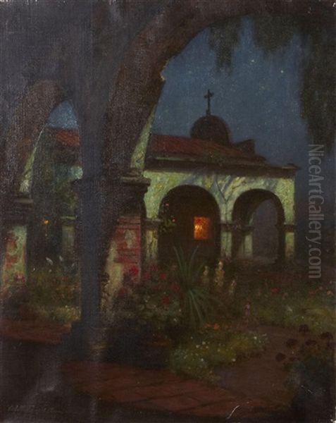 San Juan Capistrano Mission By Moonlight Oil Painting by William Barr