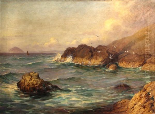 Rocky Coast With Sea Gulls Oil Painting by William Barr