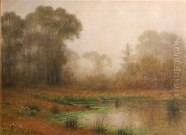 Lily Pond In The Fog Oil Painting by William Barr