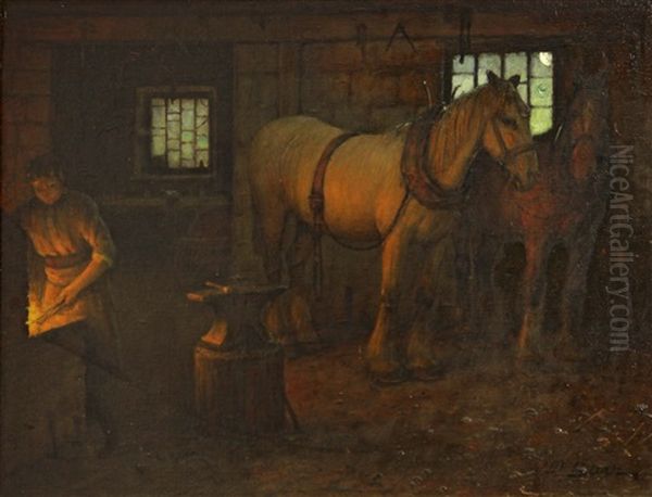 In The Blacksmith's Shop Oil Painting by William Barr