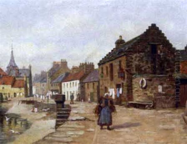 Fishwife On A Village Pier Oil Painting by William Barr