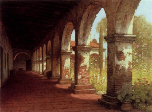 The Arcade At San Juan Capistrano Oil Painting by William Barr