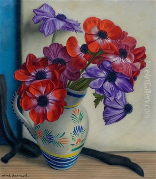 A Floral Still-life With Anemones Oil Painting by Aime Victor Barraud