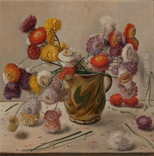 Still Life With Flowers In Ceramic Jug Oil Painting by Aime Victor Barraud