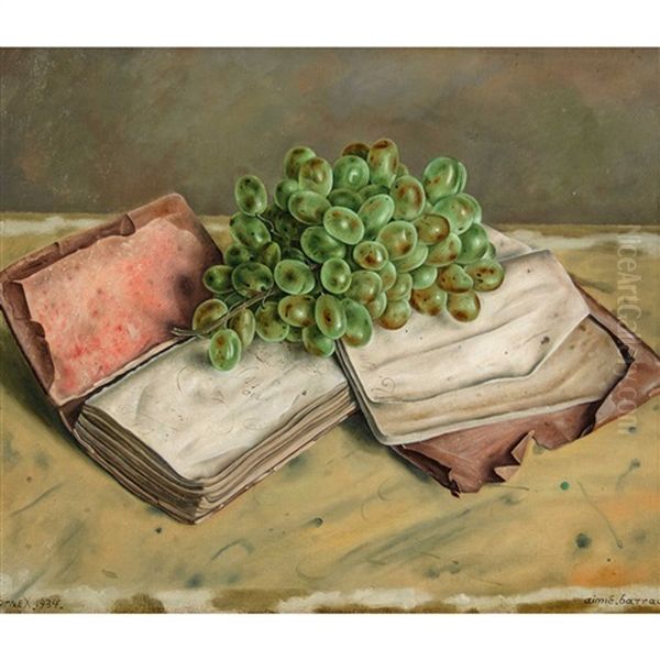 Nature Morte Aux Raisins Et Livres Oil Painting by Aime Victor Barraud