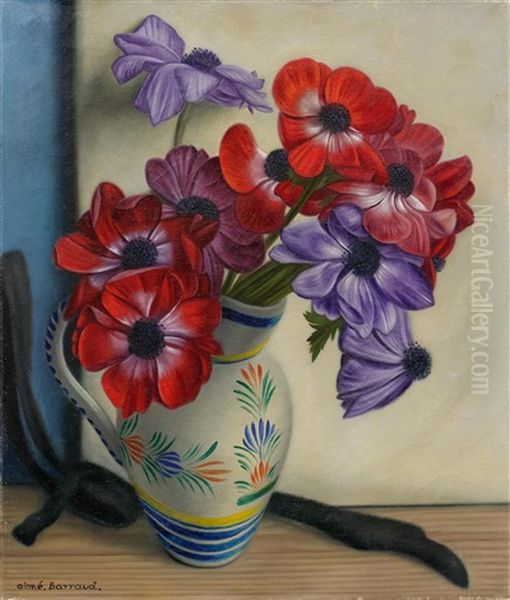 Still Life Of Flowers With Anemones Oil Painting by Aime Victor Barraud