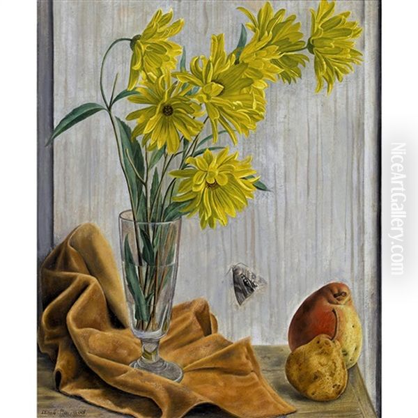 Stillleben Mit Blumen, Birnen Und Nachtfalter Oil Painting by Aime Victor Barraud