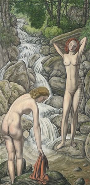 Baigneuses A La Cascade Oil Painting by Aime Victor Barraud