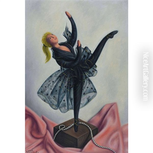 Stillleben Mit Ballerinafigurchen Und Perlenkette Oil Painting by Aime Victor Barraud