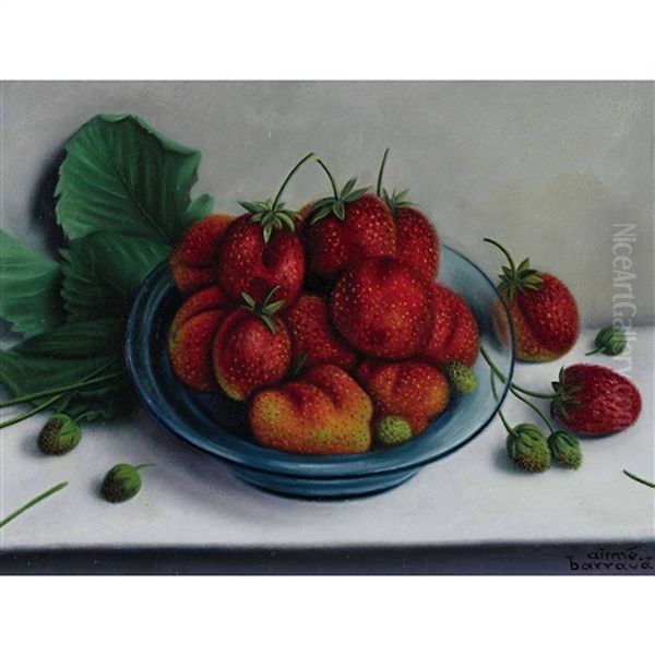 Stillleben Mit Erdbeeren In Einer Glasschale Oil Painting by Aime Victor Barraud