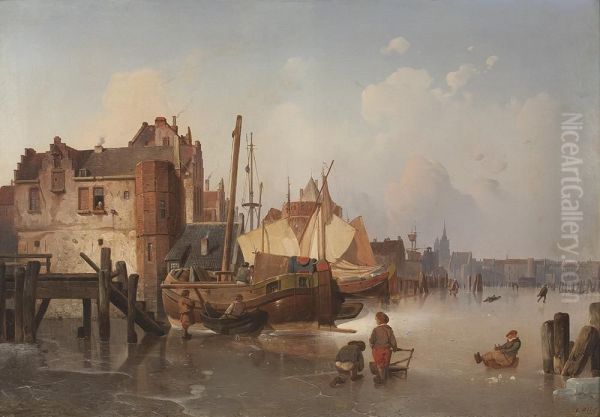 Wintervergnugen Im Hafen Oil Painting by Karl Adloff