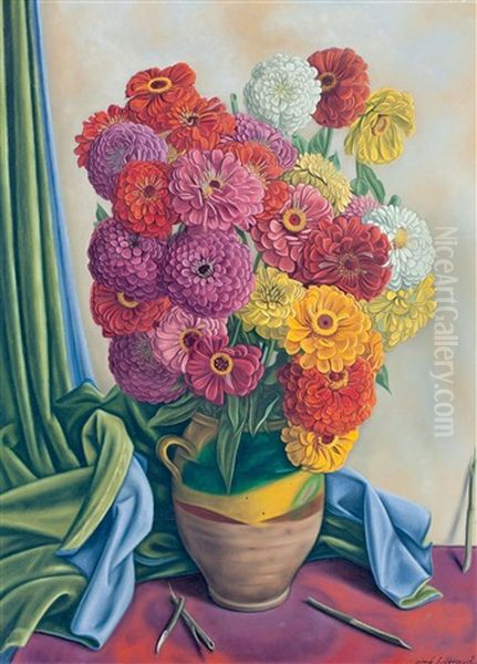 Zinnias Oil Painting by Aime Victor Barraud