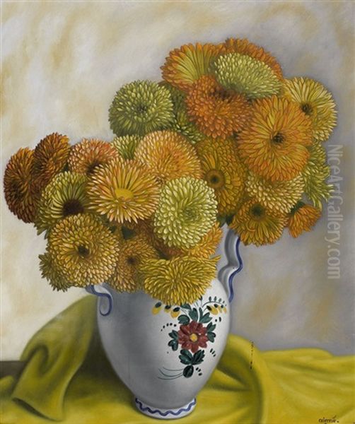 Stillleben Mit Chrysanthemen In Grosser Henkelvase Oil Painting by Aime Victor Barraud