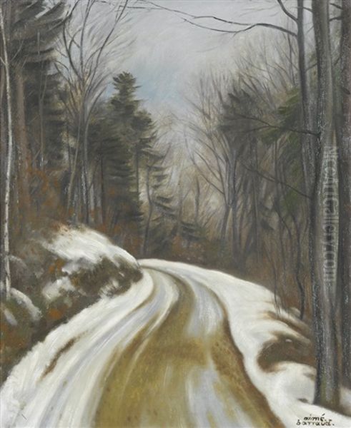 Winterlicher Waldweg Oil Painting by Aime Victor Barraud