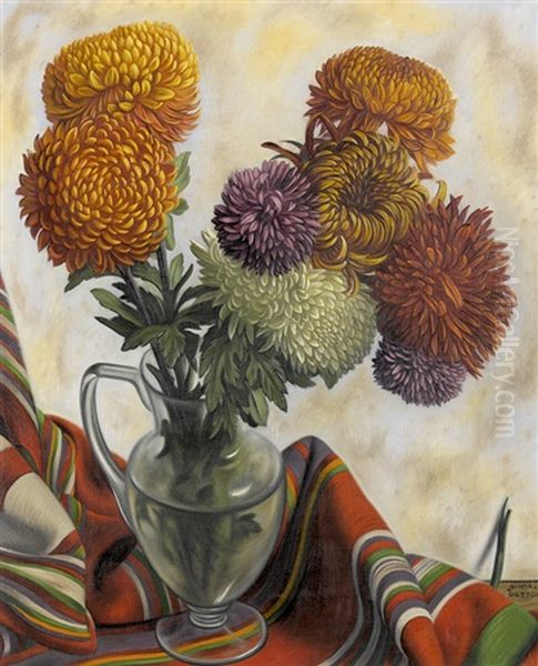 Stillleben Mit Chrysanthemen In Einer Glasvase Oil Painting by Aime Victor Barraud