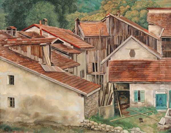 Blick Auf Die Dacher Eines Dorfes Im Jura Oil Painting by Aime Victor Barraud