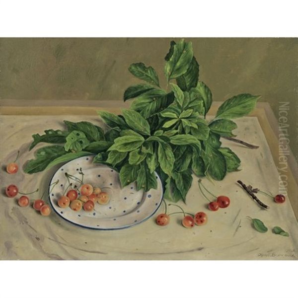 Nature Morte Aux Cerises (still Life With Cherries) Oil Painting by Aime Victor Barraud