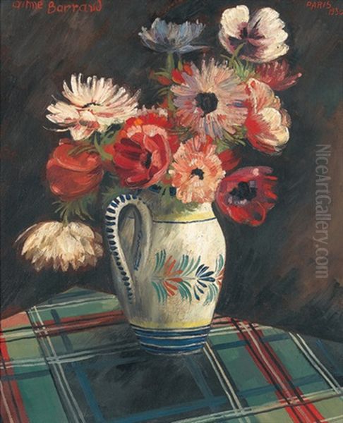 Stillleben Mit Blumen Auf Karierter Decke Oil Painting by Aime Victor Barraud