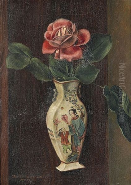 Stillleben Mit Rose In Chinesischer Vase Oil Painting by Aime Victor Barraud