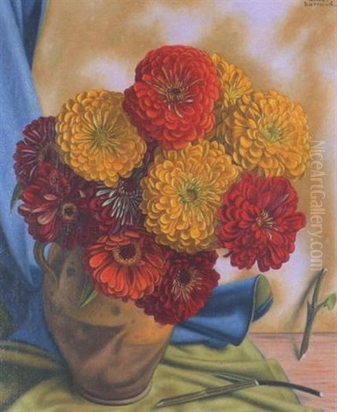 Stillleben Mit Bunten Calendula Oil Painting by Aime Victor Barraud