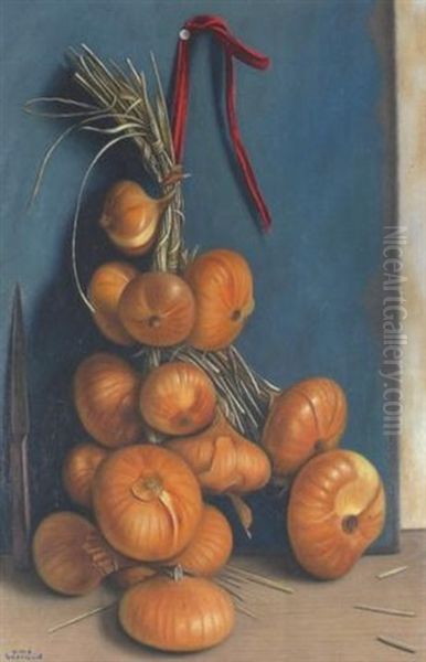 Stilleben Mit Zwiebelbund Und Messer Oil Painting by Aime Victor Barraud