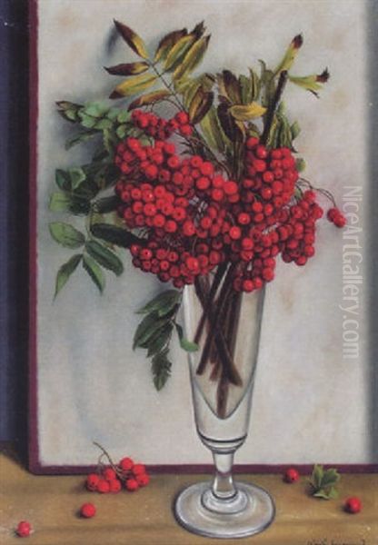 Ebereschenbeeren In Glasvase Oil Painting by Aime Victor Barraud