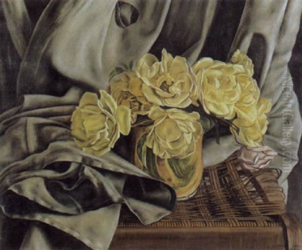 Nature Morte Aux Roses Jaunes Oil Painting by Aime Victor Barraud