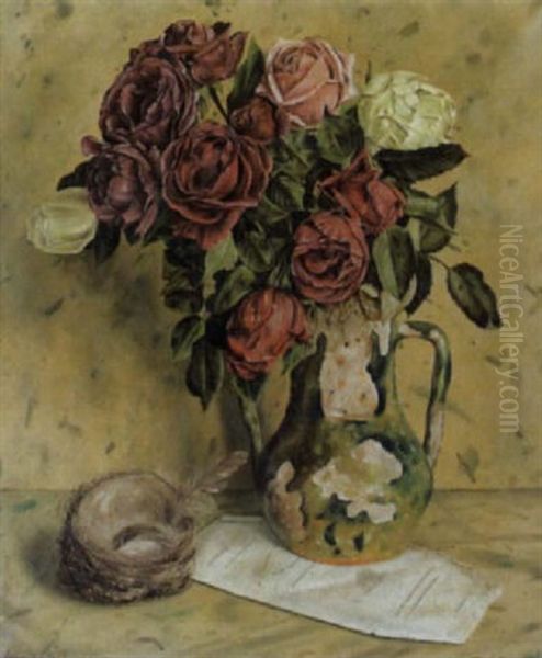 Nature Morte Aux Roses Et Au Nid D'oiseau Oil Painting by Aime Victor Barraud