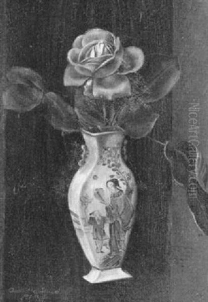 Rose In Szenisch Bemalter, Chinesischer Vase Oil Painting by Aime Victor Barraud