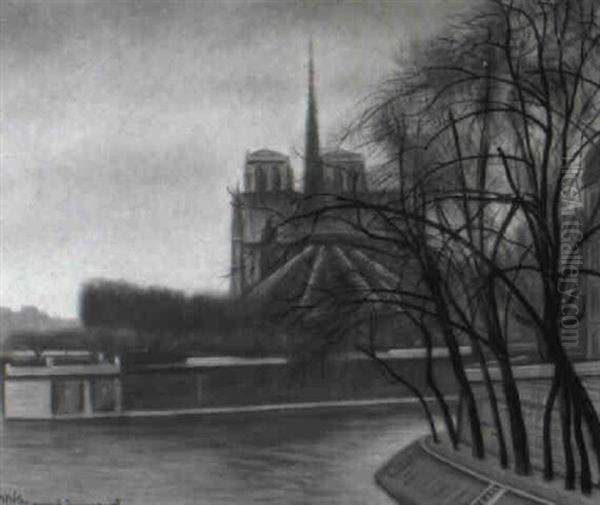 Notre-dame A Paris Oil Painting by Aime Victor Barraud