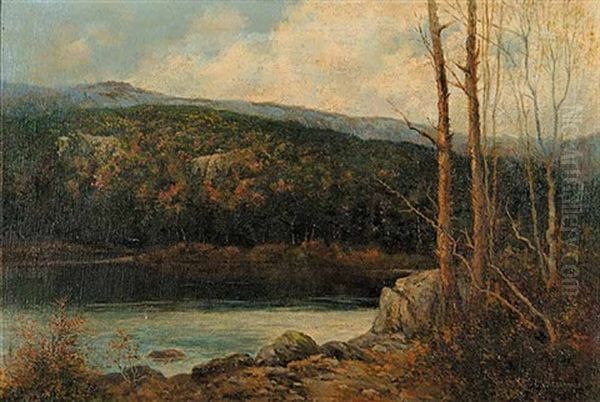 Red Bark Lake (?) Oil Painting by Alfred T. Barraud