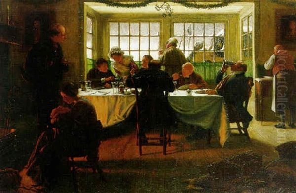 Christmas Lunch On The Road To Dingley Dell Oil Painting by Francis James Barraud