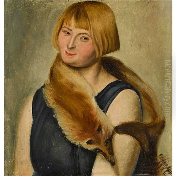 Dame Mit Fuchsstola Oil Painting by Francois Emile Barraud