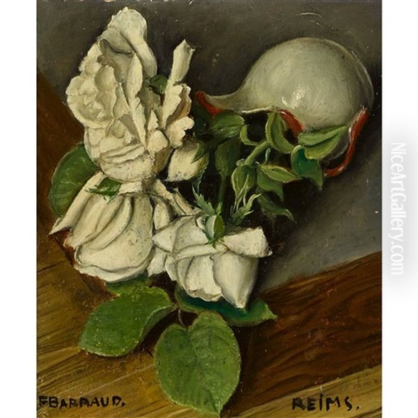 Nature Morte Aux Roses Blanches Oil Painting by Francois Emile Barraud