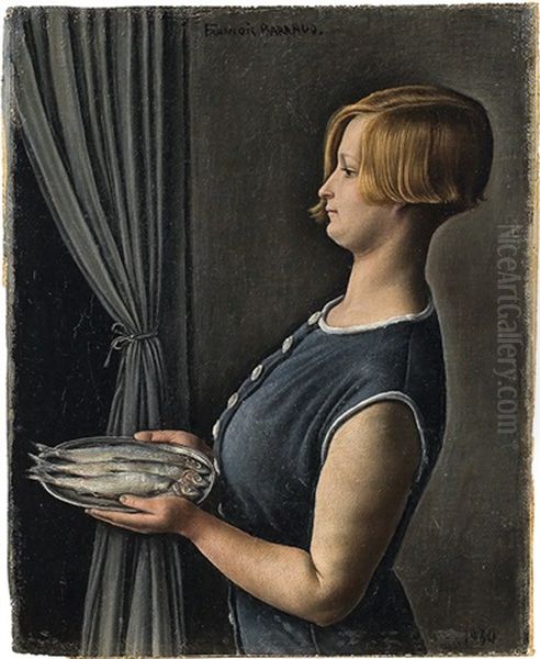 La Femme Aux Poissons Oil Painting by Francois Emile Barraud