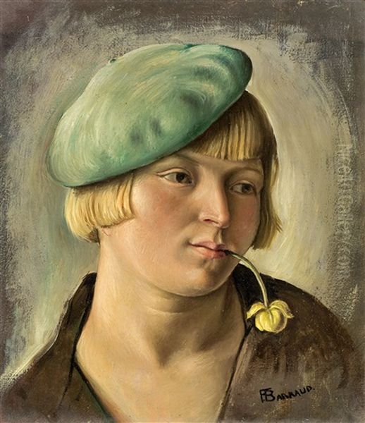 Femme Au Bonnet Vert Oil Painting by Francois Emile Barraud