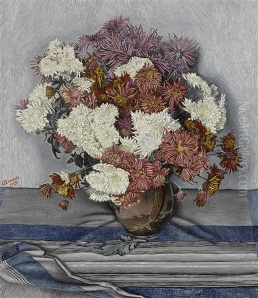 Nature Morte Aux Chrysanthemes Oil Painting by Francois Emile Barraud