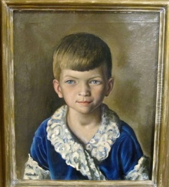 Enfant A La Robe De Chambre Bleue Oil Painting by Francois Emile Barraud