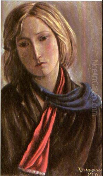 Jeune Fille Au Chale Rouge-bleu Oil Painting by Francois Emile Barraud