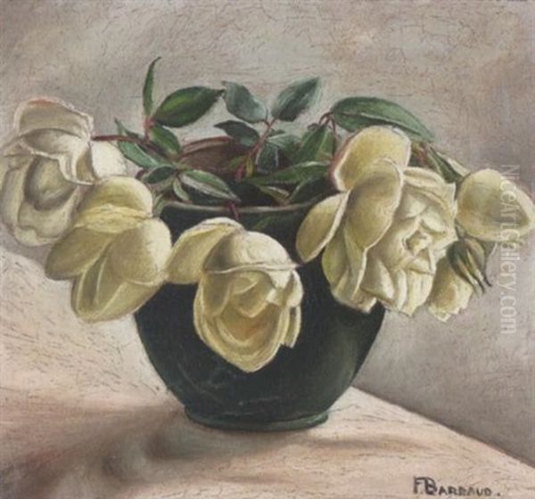 Stillleben Mit Weissen Rosen In Blauer Vase Oil Painting by Francois Emile Barraud