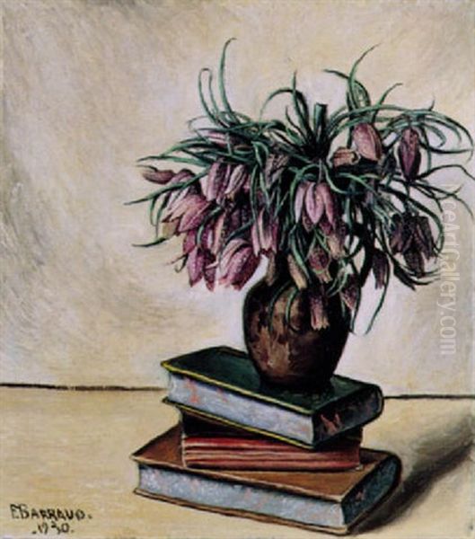 Nature Morte Aux Livres Anciens Et Au Bouquet De Fritillaires Oil Painting by Francois Emile Barraud