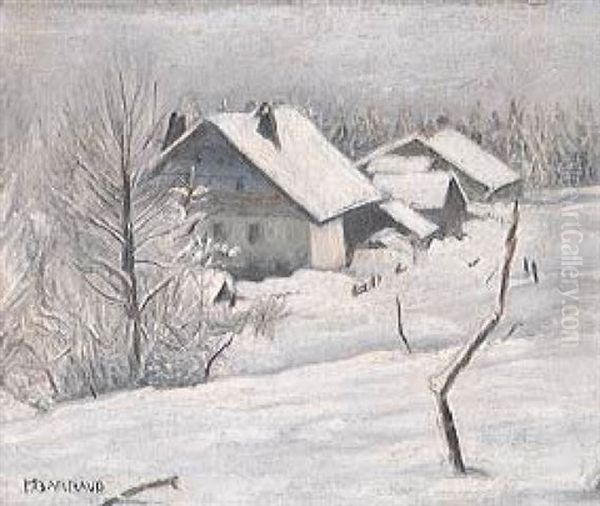 Winterlandschaft Mit Schneebedeckten Bauernhausern Oil Painting by Francois Emile Barraud