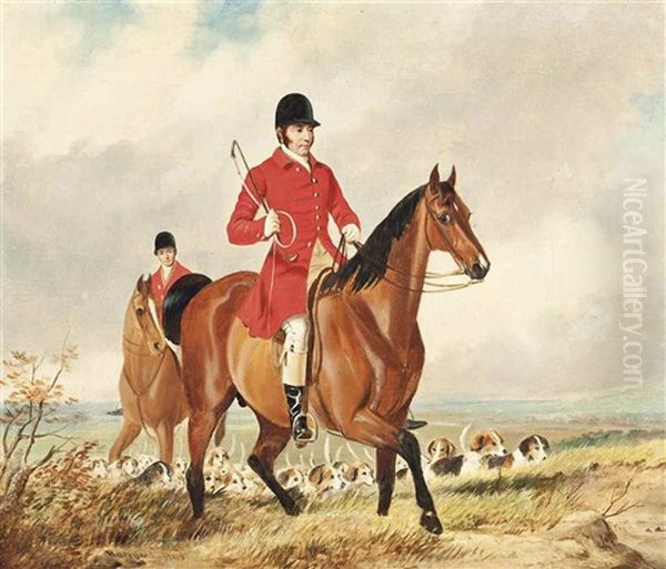 A Huntsman And Whipper-in Of The Bicester Hunt Oil Painting by Henry Barraud