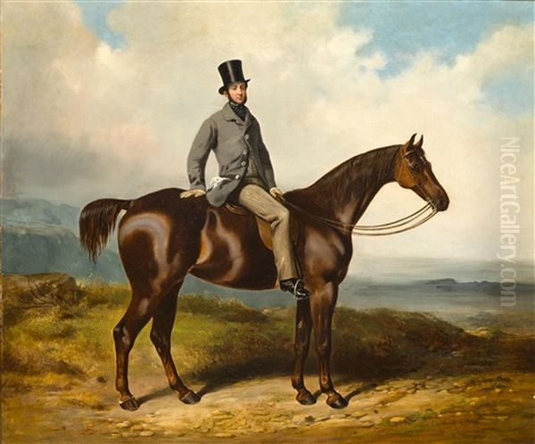 A Gentleman On A Chestnut Hunter Oil Painting by Henry Barraud