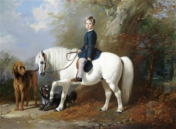 Master Beresford Lowndes With His Favourite Pony And Dogs Oil Painting by Henry Barraud