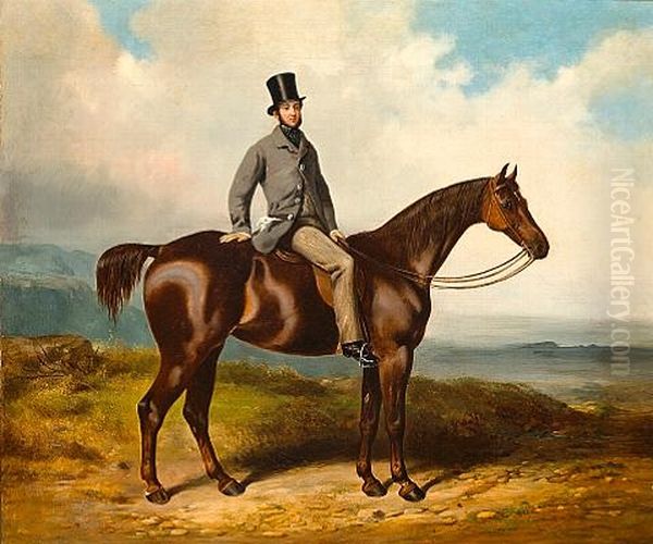 A Gentleman On A Chestnut Hunter Oil Painting by Henry Barraud