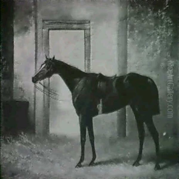 Blink Bonny, A Bay Racehorse In A Stable Oil Painting by Henry Barraud