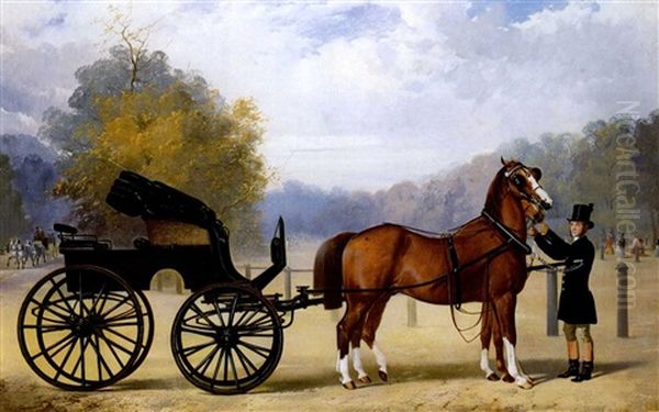 A Gentleman's Horse And Carriage Oil Painting by Henry Barraud