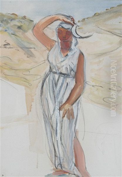 Stehende In Weissem Kleid Oil Painting by Maurice Barraud